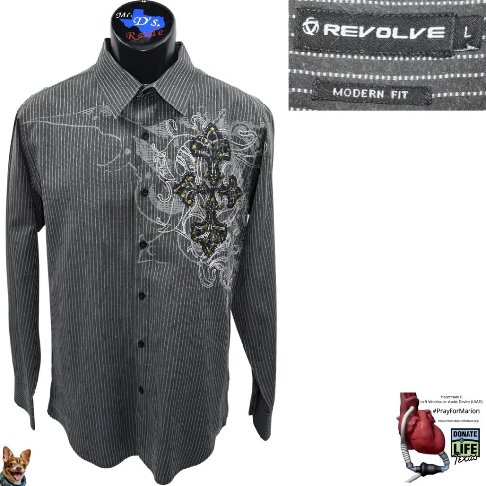 Revolve L Black Stripe Cross Embroidered L/S